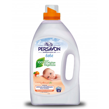 PERSAVON Lessive Bébé Hypoallergénique Extraits d'Abricot BIO 2200 mL 40 Lavages