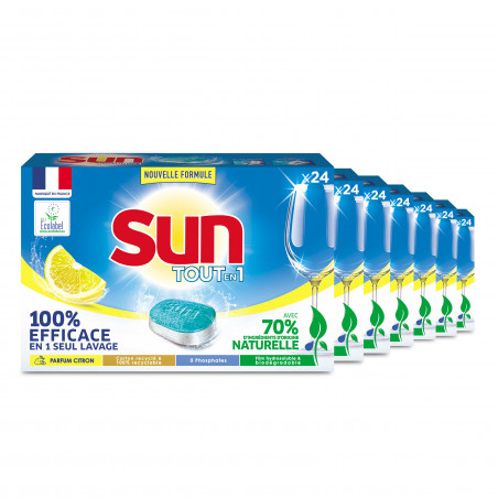 168 Tablettes Lave-Vaisselle Sun Tout En 1 Citron (Lot de 7x24 Tablettes)