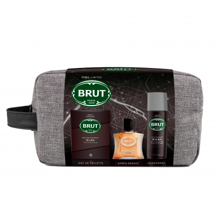 BRUT Coffret Trousse Eau de Toilette, Déodorant & Après-Rasage Musk x1