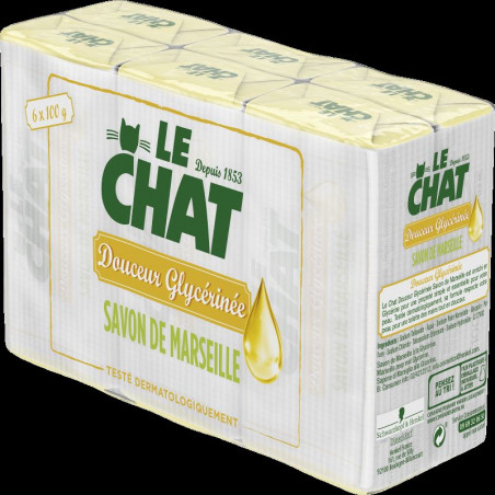 Pack de 6 - Le Chat - Savon de Marseille Solide - Douceur Glycérinée - 100 g x 6