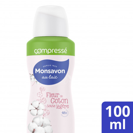 MONSAVON Déodorant Femme Spray Anti-Transpirant Lait & Coton Compressé 100ml