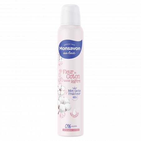 Monsavon Déodorant Anti-transpirant Spray Femme Fleur de Coton 200ml