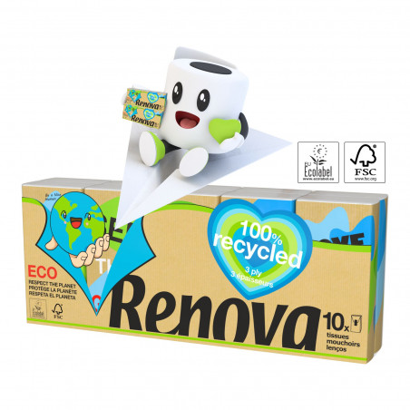 Renova - Pack de 30 Paquets de 10 étuis mouchoirs 100% recyclé blanc