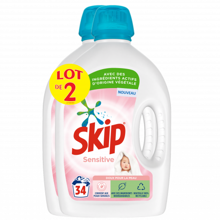 Pack de 2 - Skip Lessive Liquide Sensitive Peaux Sensibles & Bébés