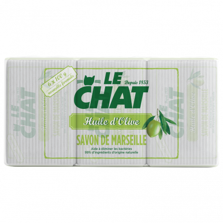 Pack de 6 - Le Chat - Savon de Marseille Solide - Huile d'Olive - 100 g x 6