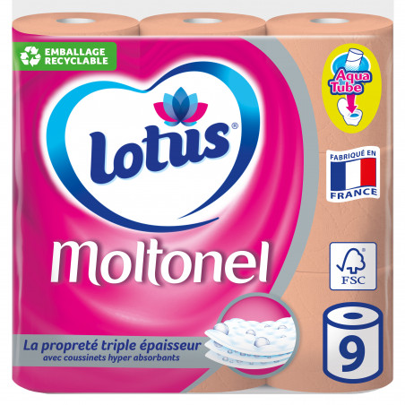 9 Rouleaux Papier Toilette Lotus Moltonel Pêche