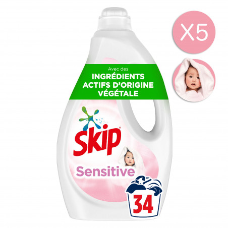 5x34 lavages - Lessive Liquide Skip Sensitive bébé (170 lavages)