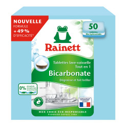 Pack de 4 - Rainett Tablettes machine Ecolabel Lave-Vaisselle Tout-en-1 Bircarbonate x50