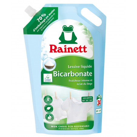 Pack de 3 - Rainett Lessive Liquide Ecolabel Bicarbonate 1,7l - Recharge 34 lavages