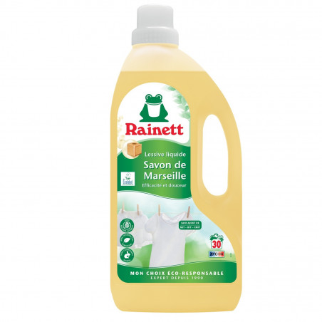 Pack de 3 - Rainett Lessive Liquide Ecolabel Savon de Marseille 1,5l - Bouteille 30 lavages