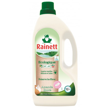 Rainett Lessive Liquide Ecologique Textiles Délicats Amande Douce 1,5l - Bouteille 40 lavages