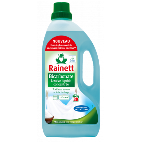 Rainett Lessive Liquide Concentrée Ecolabel Bicarbonate 1,5l - Bouteille 30 lavages