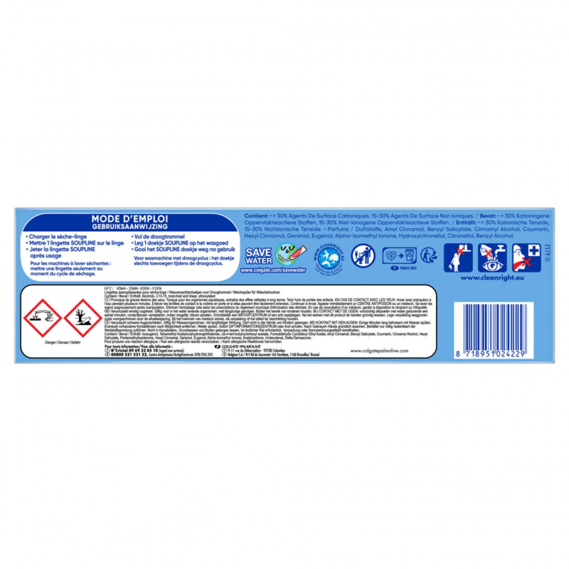 Pack de 12 - Voile Sèche Linge Adoucissant Soupline Grand Air - 20 lingettes