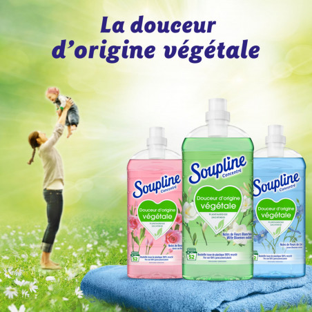 Pack de 12 - Adoucissant concentré Soupline Douceur végétale Notes de Fleurs blanches 52 lavages - 1,3L