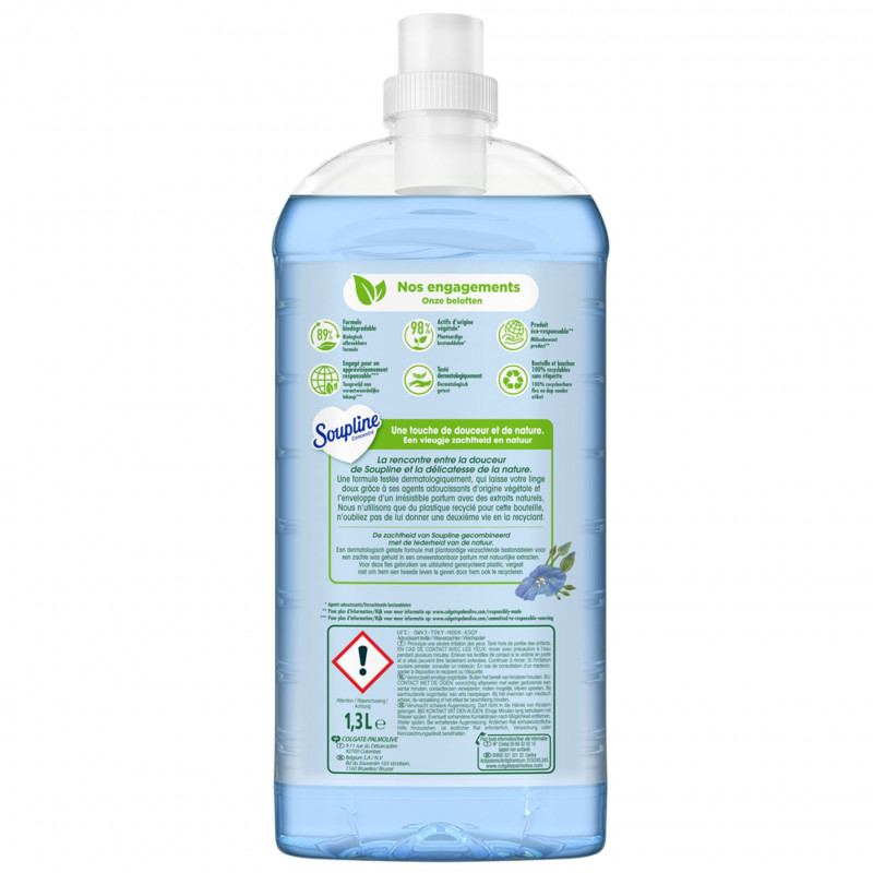 Pack de 12 - Adoucissant Soupline Douceur végétale  Notes de Fleurs de Lin 52 lavages - 1,3L