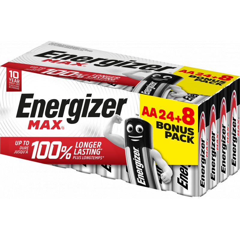 Energizer Max Alcaline AA/LR6, pack de 24+8 Piles