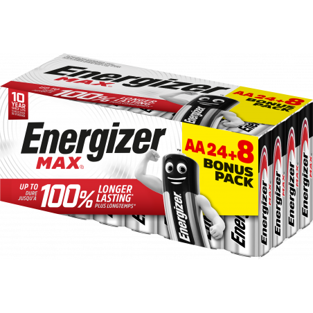 Energizer Max Alcaline AA/LR6, pack de 24+8 Piles Energizer Max Alcaline AA/LR6, pack de 24+8 Piles