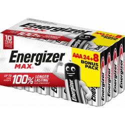 Energizer Max Alcaline AAA/LR03, pack de 24+8 Piles