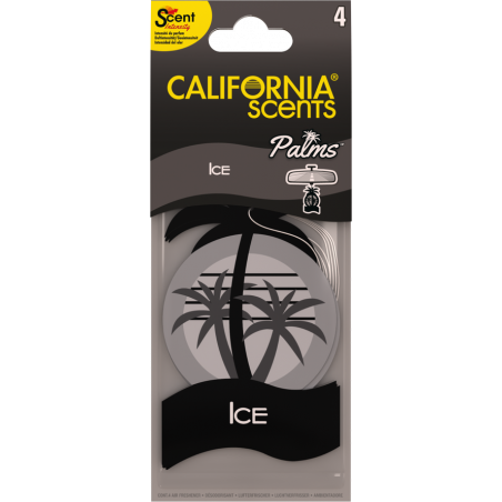California Scent - Palmier format Papier suspendu senteur Fraicheur Glacée, pack de 4.