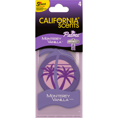California Scent - Palmier format Papier suspendu senteurVanille de Monterey, pack de 4.