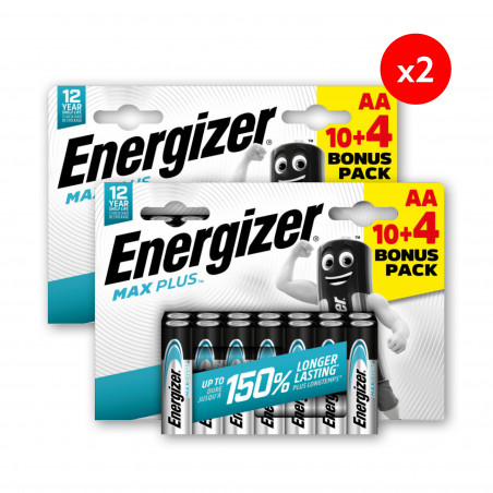 Energizer Max Plus Alcaline AA/LR6, pack de 10+4 Piles