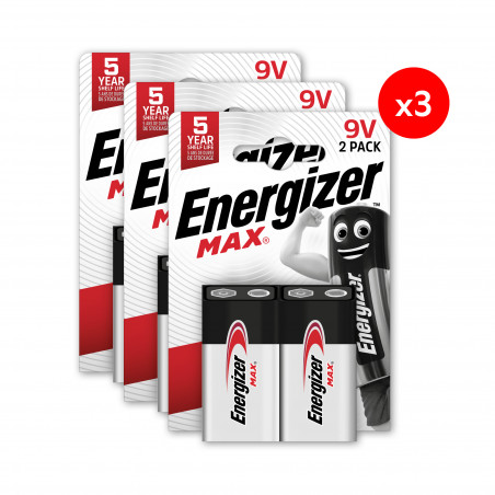 Pack de 3 - Energizer Max Alcaline 9V, pack de 2 Piles
