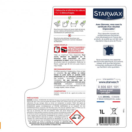 Starwax - Deboucheur Cuisine - Sdb Liquide A La Soude 1L