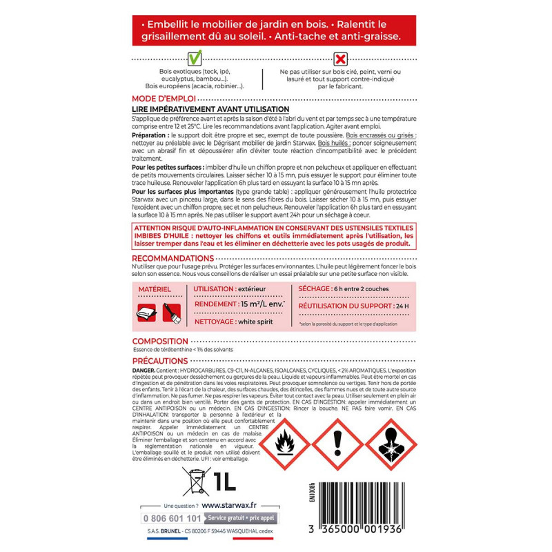 Starwax - Huile Protectrice Teck Et Bois Exotiques 1L
