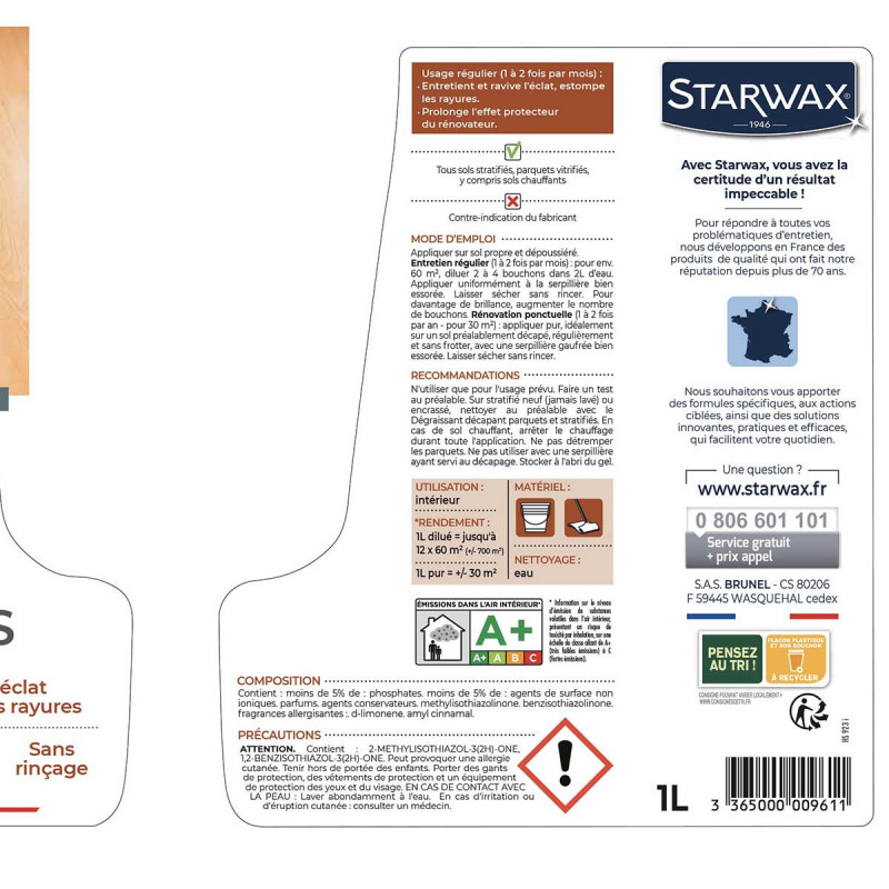 Starwax - Entretien Raviveur 2 En 1 Sols Stratifies 1L