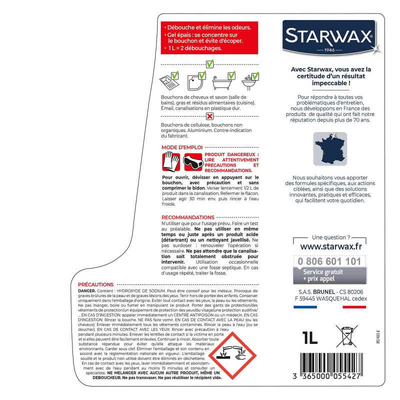Pack de 2 - Starwax - Deboucheur Cuisine - Sdb Gel A La Soude 1L