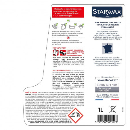 Pack de 2 - Starwax - Deboucheur Cuisine - Sdb Gel A La Soude 1L