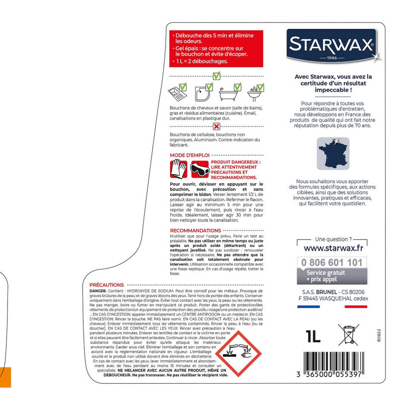 Pack de 2 - Starwax - Deboucheur Cuisine - Sdb Gel Express 5Mn 1L