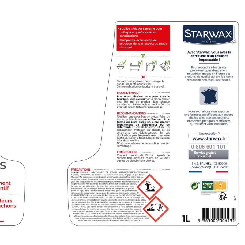 Pack de 2 - Starwax - Entretien Canalisations Javel 1L
