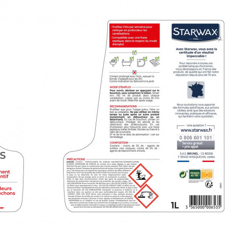 Pack de 2 - Starwax - Entretien Canalisations Javel 1L