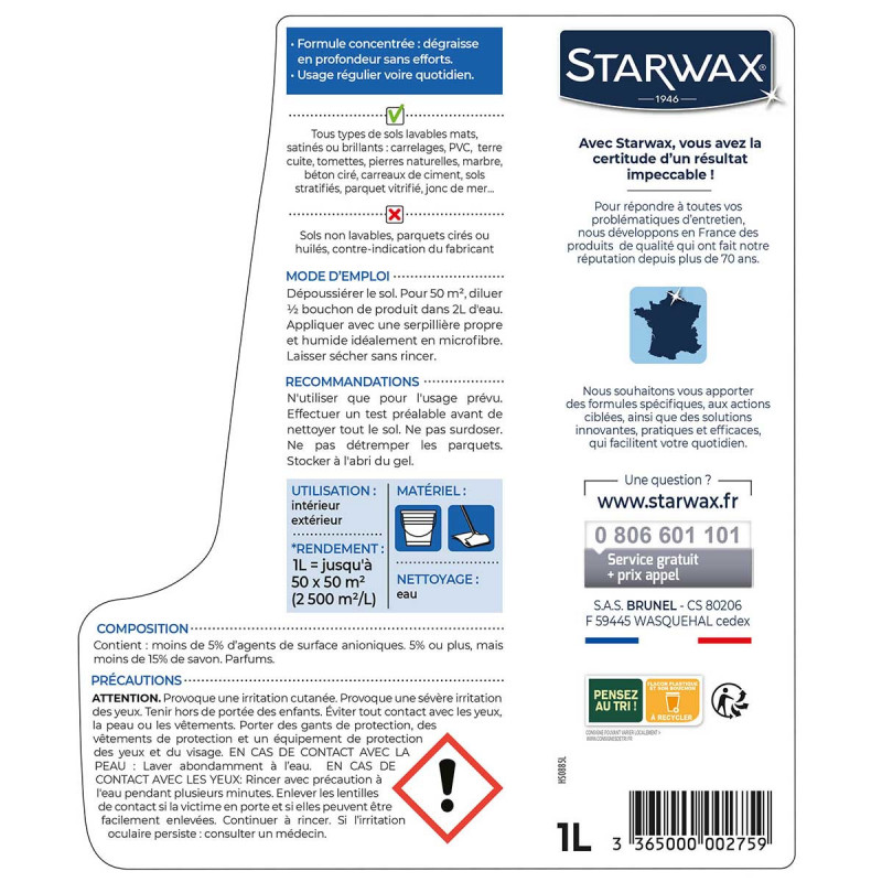 Nettoyant concentré Parquets et Sols Stratifiés Starwax - 1L