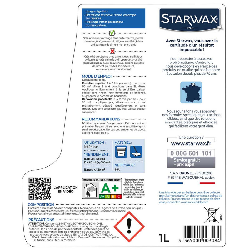 Pack de 2 - Starwax - Shampooing Autolustrant  2 En 1  Tous Sols Interieurs 1L