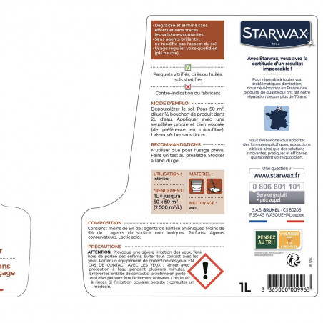 Pack de 2 - Starwax - Nettoyant Doux Concentre Tous Parquets Et Sols Stratifies 1L