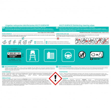 Pack de 4 - Starwax - Lingettes Nettoyantes Desinfectantes Multi-Usages Sachet De 50
