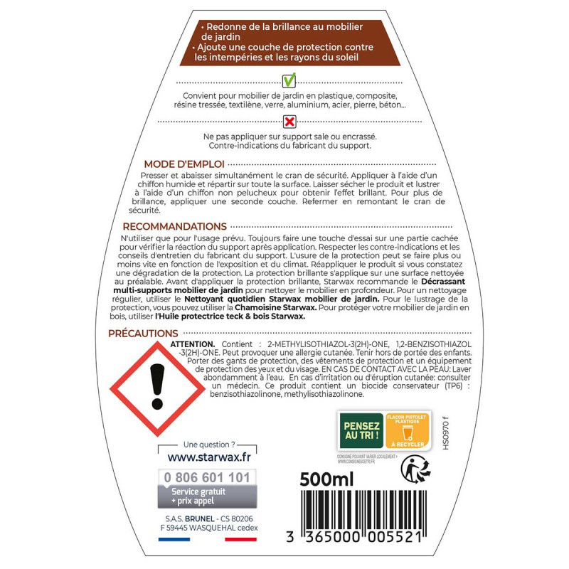 Pack de 2 - Starwax - Protection Brillante Mobilier De Jardin 500Ml