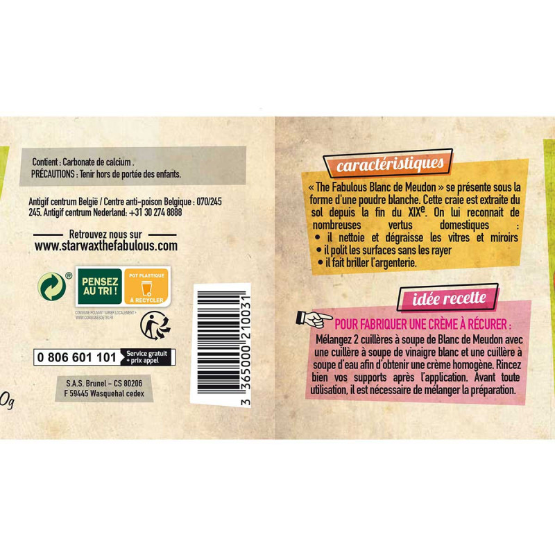 Pack de 2 - Starwax Fabulous - Blanc De Meudon 480Gr Fabulous