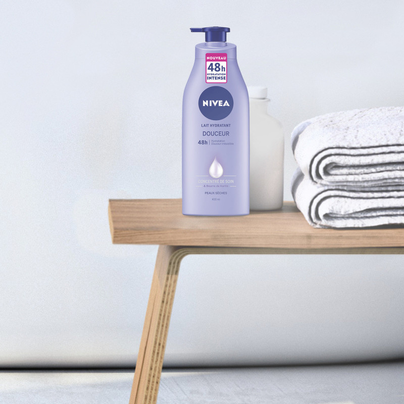 Lait corps hydratant 48H NIVEA Beurre de Karité pour peaux extra sèches et tiraillées  400ml