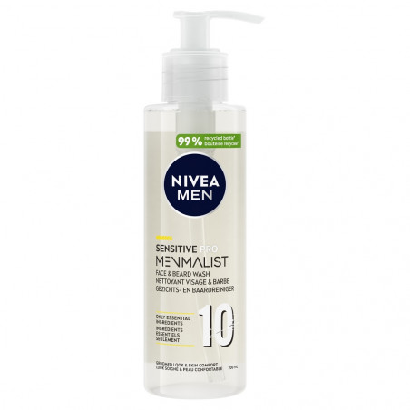 Gel nettoyant visage & barbe homme NIVEA MEN peaux sensibles de 10 ingrédients seulement Sensitive Pro Menmalist 200ml