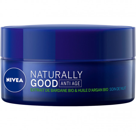 Soin Visage Nuit Anti-Âge NIVEA Extrait de Bardane BIO & Huile d'Argan Tous Types de Peaux NATURALLY GOOD 50ml