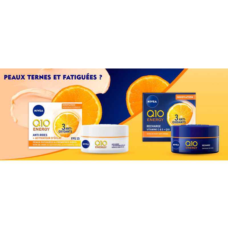 Soin de Nuit Anti-Rides NIVEA au Q10 naturel et Vitamines C et E Q10 Energy 50ml
