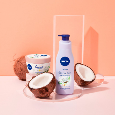 Pack de 3 - Baume Soufflé Perlé corps hydratant NIVEA Huile de Monoi et Noix de Coco pour peaux extra sèches et tiraillées 200ml