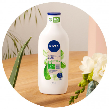 Pack de 3 - Lait corps hydratation intense 48h NIVEA NATURALLY GOOD Aloe Vera BIO pour peaux extra sèches et tiraillées 200ml