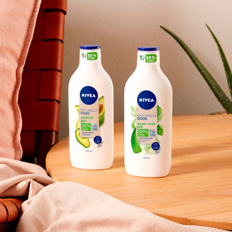 Pack de 3 - Lait corps hydratation intense 48h NIVEA NATURALLY GOOD Aloe Vera BIO pour peaux extra sèches et tiraillées 200ml
