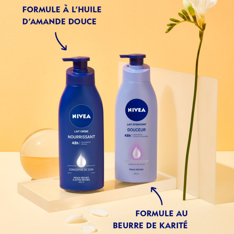 Pack de 3 - Lait corps hydratant 48H NIVEA Beurre de Karité pour peaux extra sèches et tiraillées  400ml