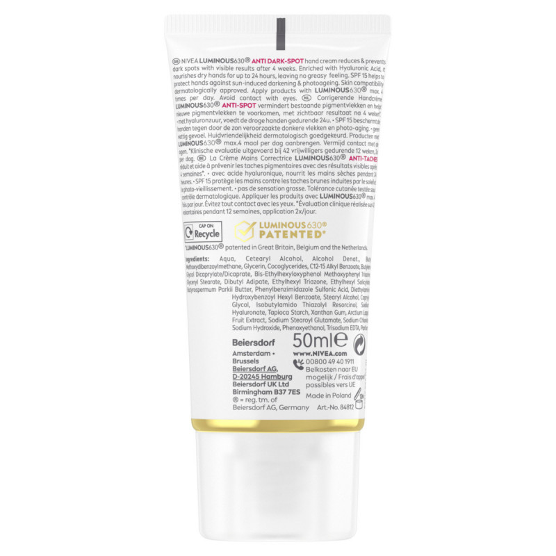 Pack de 2 - Crème Mains Correctrice Luminous630® NIVEA FPS15 50 ml