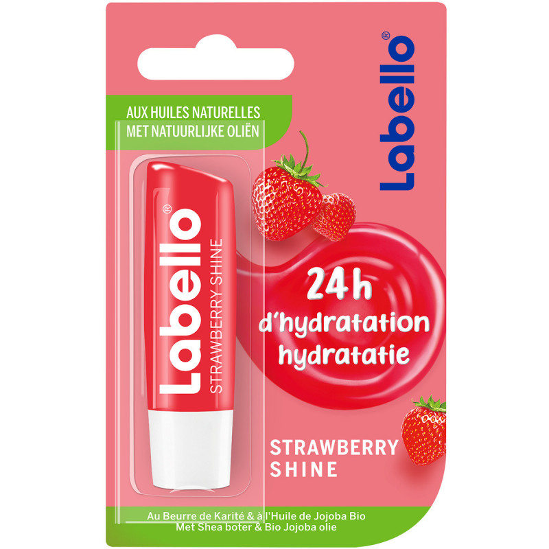 Pack de 4 - Stick soin des lèvres hydratant LABELLO Huiles naturelles Fraise 5,5ml